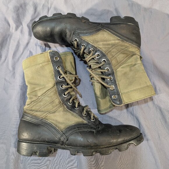Vintage US Army Vietnam Era Green Canvas & Leather Jungle Combat Boots - Men's 9 - Picture 9 of 12